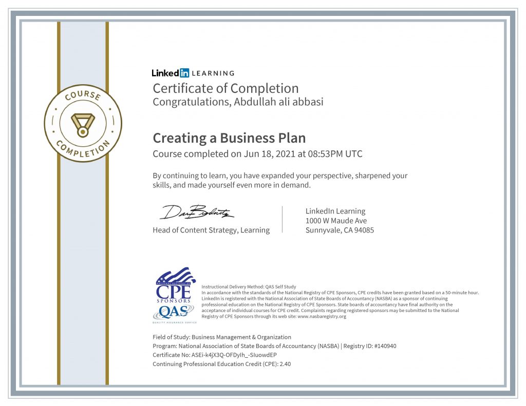  Certified Business Planning Expert 